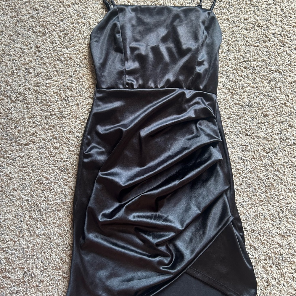 Better Be Black Satin Mini Dress